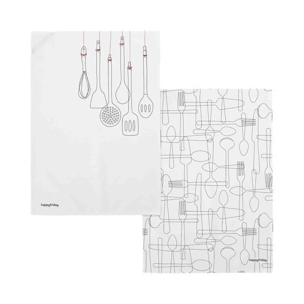 Set di 2 asciugamani in cotone 50x70 cm Cutlery - Happy Friday