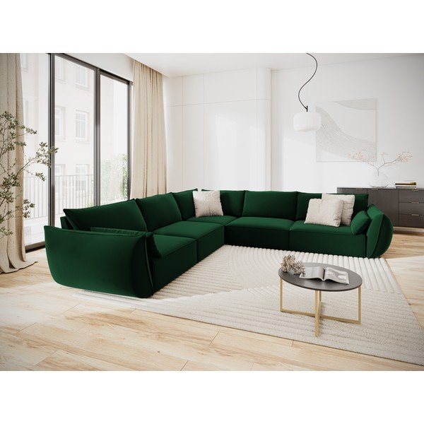 Divano angolare verde scuro con rivestimento in velluto Vanda – Mazzini Sofas-image-1
