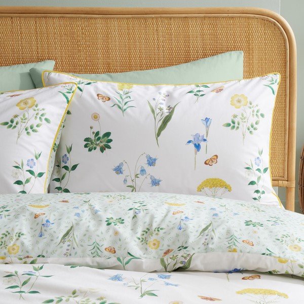 Biancheria da letto bianca/verde in cotone per letto matrimoniale/per letto esteso 230x220 cm Botanical Cottage Garden  – RHS-image-3