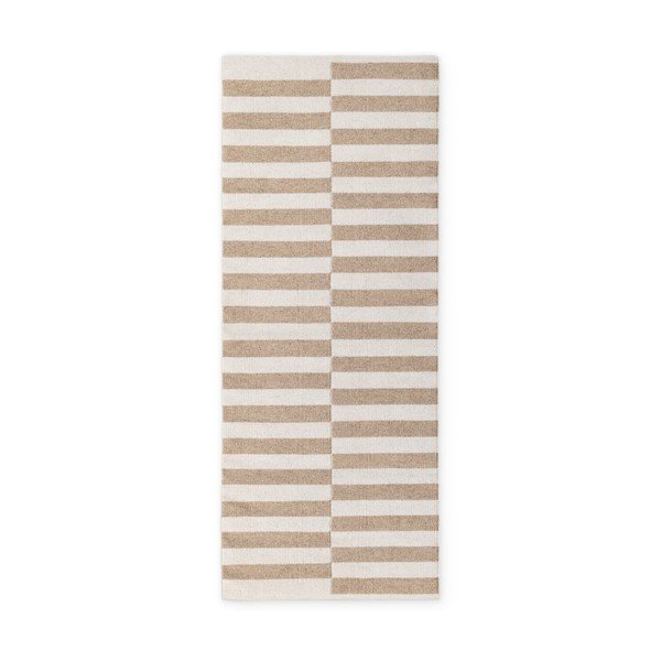 Passatoia bianca/marrone chiaro in lana reversibile/tessuta a mano 80x200 cm Vika – Hanse Home