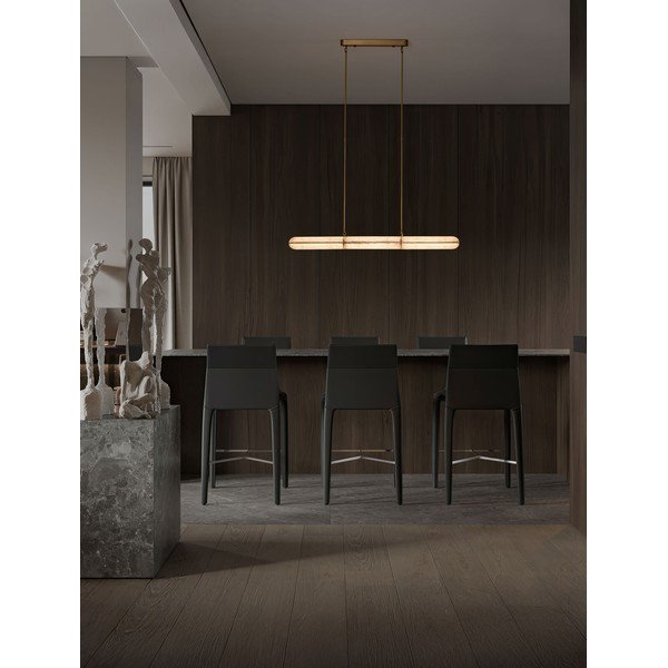 Lampadario LED color ottone in metallo con paralume in vetro con intensità regolabile Gloree – Nova Luce-image-1
