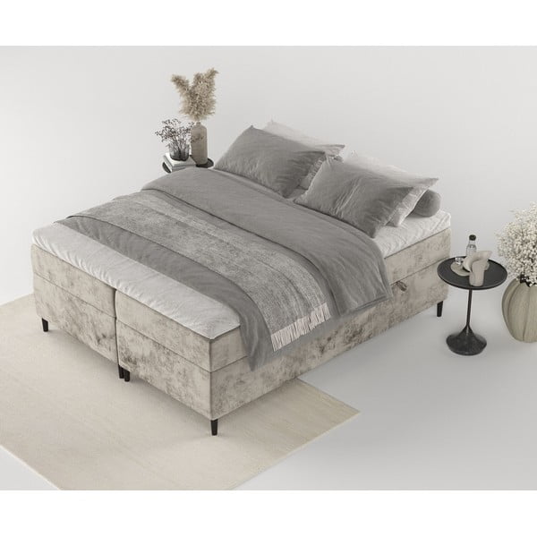 Letto boxspring marrone chiaro con contenitore 140x200 cm Araya - Maison de Rêve-image-1