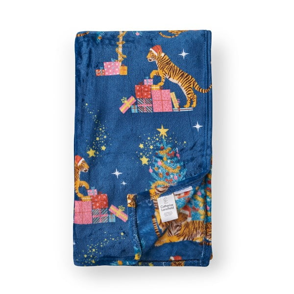 Coperta blu in micropile a tema natalizio 130x170 cm Christmas Tiger – Catherine Lansfield