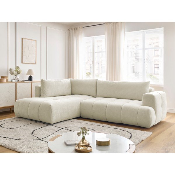 Divano angolare beige allungabile e con contenitore (penisola a sinistra/a L) Fuji – Bobochic Paris-image-1