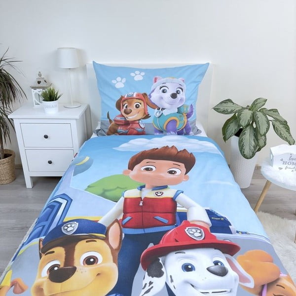 Set copripiumino e federa da bambini blu in cotone per letto singolo 140x200 cm Paw Patrol – Jerry Fabrics-image-3