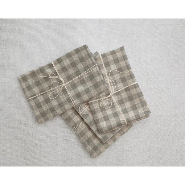 Set di 4 tovaglioli di lino Grigio Vichy, 43 x 43 cm - Really Nice Things-image-2