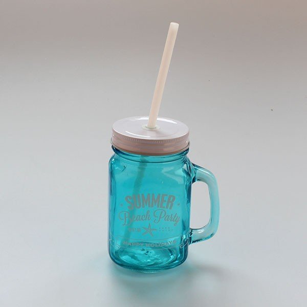 Modrá sklenice s víčkem a brčkem Dakls, 450 ml