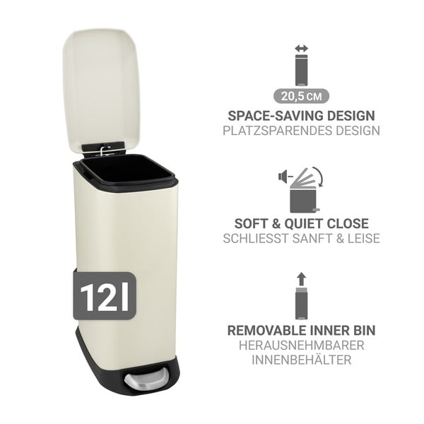Cestino per la spazzatura color crema in acciaio con pedale 12 l Design – Wenko-image-4