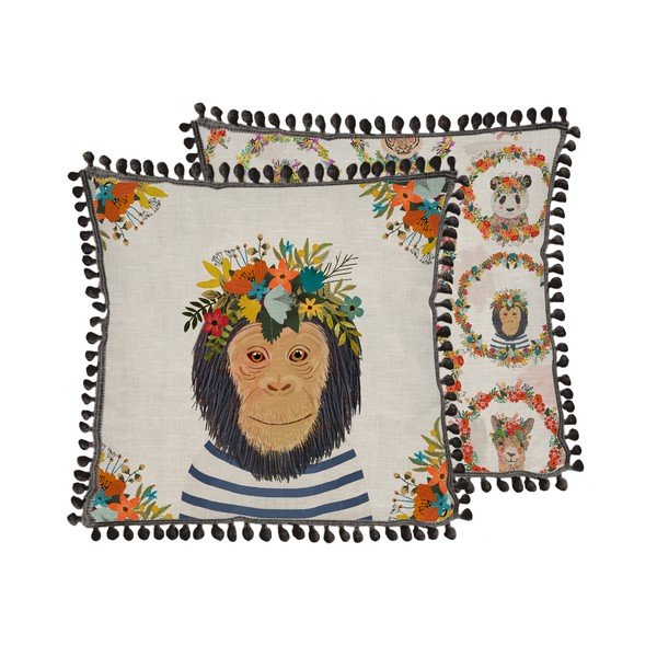 Cuscino in lino, 45 x 45 cm Floral Monkey - Really Nice Things-image-1