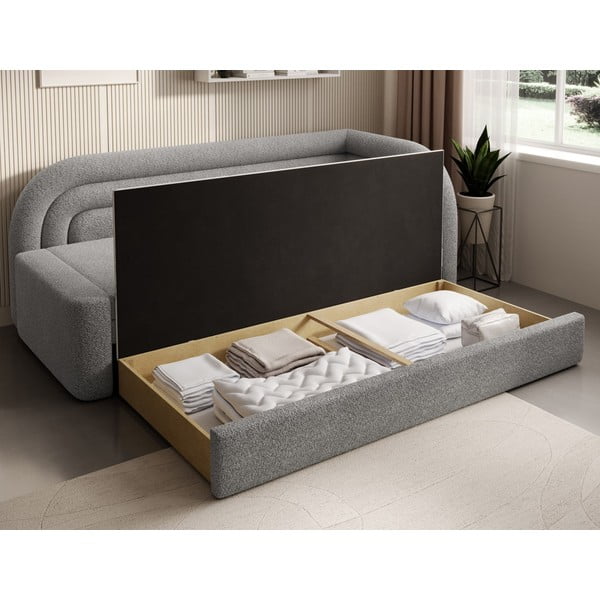 Divano grigio allungabile/con contenitore con penisola a destra e rivestimento in bouclé 223 cm Fabillo – ELTAP-image-4