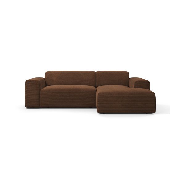 Divano angolare in velluto a coste marrone, 250 cm, angolo destro Karen - Marie Claire Home