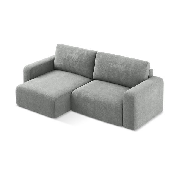 Divano angolare grigio allungabile/con contenitore (con penisola a sinistra/con chaise lounge) con rivestimento in ciniglia Kona – Makamii-image-3