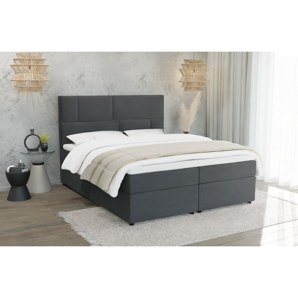 Letto boxspring grigio scuro con contenitore 200x200 cm Lola - Ropez-image-1