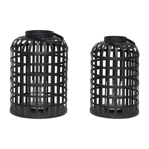 Set di 2 lanterne di bambù nero Bamboo Garo Grid - Hübsch-image-1