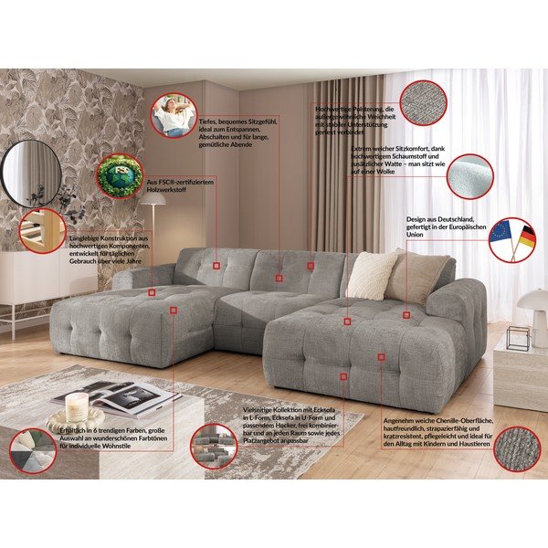 Divano angolare grigio (a U/con chaise lounge) Melva – Ropez-image-2