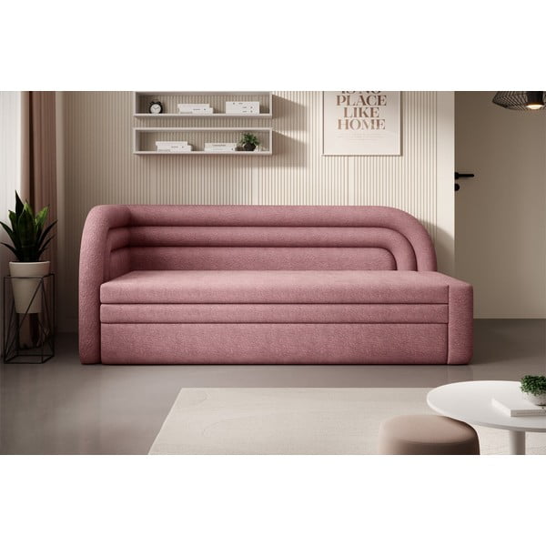 Divano rosa allungabile/con contenitore con penisola a sinistra e rivestimento in ciniglia 223 cm Fabillo – ELTAP-image-1