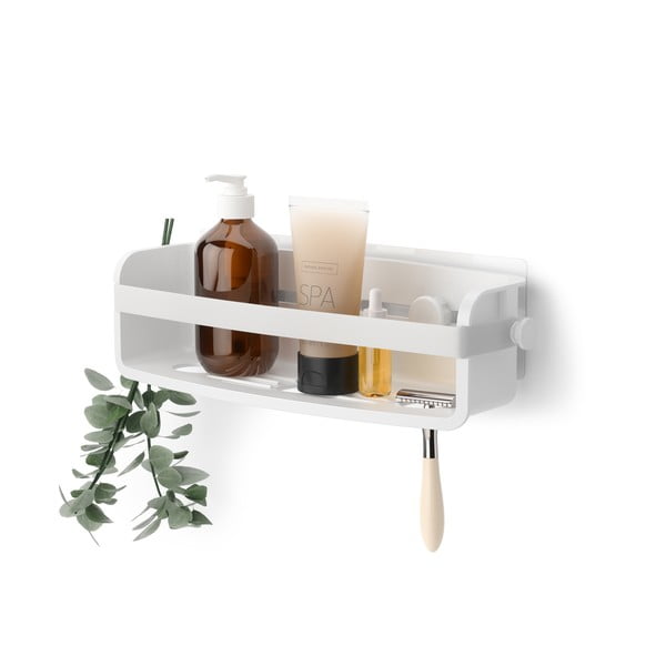 Mensola da bagno autoportante bianca in plastica riciclata Flex Adhesive - Umbra-image-4