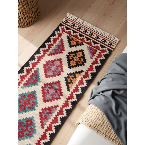 Passatoia rossa in lana reversibile/tessuta a mano 60x190 cm Kamal Kian – Nouristan-image-2