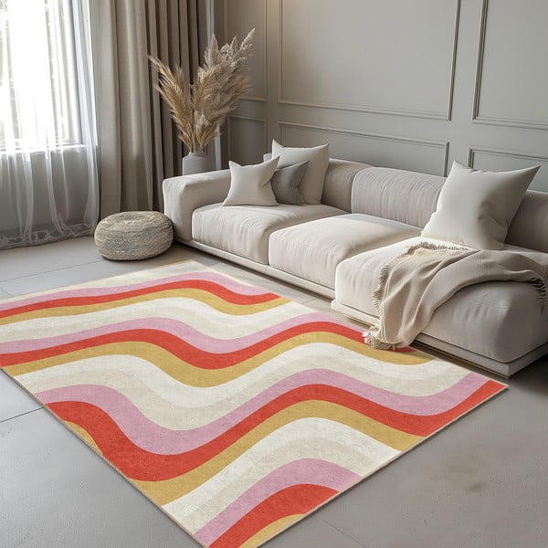 Tappeto giallo e rosa lavabile 160x230 cm Creamy Raspberry Swirl – Mila Home-image-1