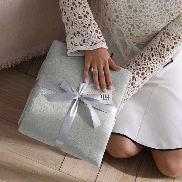 Copriletto grigio chiaro in ciniglia 220x240 cm Talo – Filumi-image-4