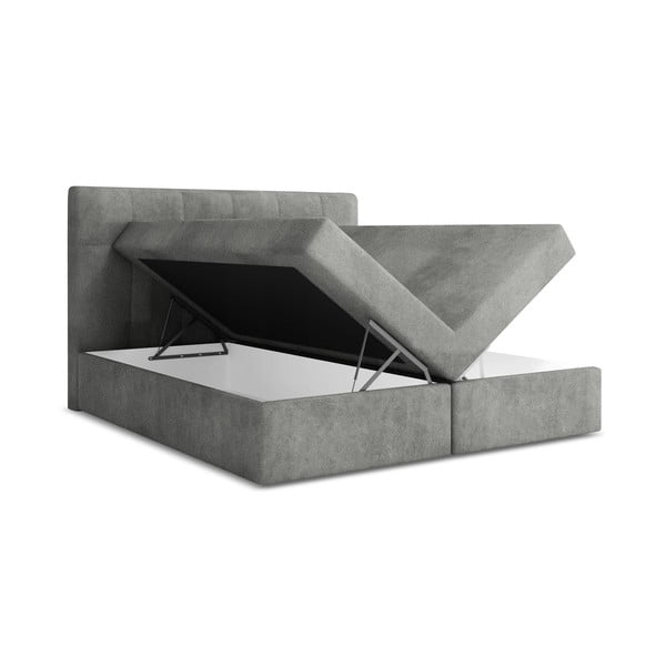 Letto boxspring grigio con contenitore 140x200 cm Palta – Makamii-image-1