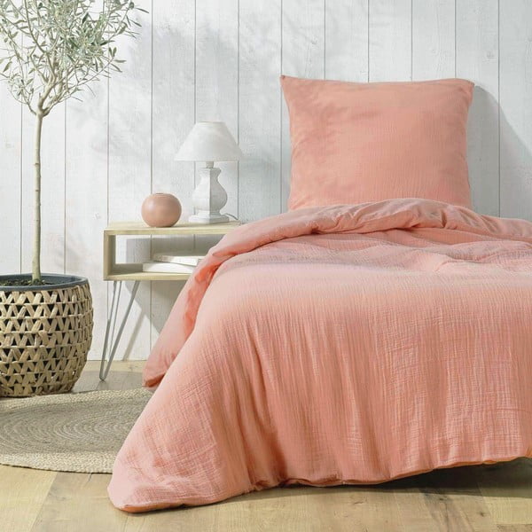 Biancheria da letto rosa in mussola per letto singolo 140x200 cm Angelia – douceur d'intérieur