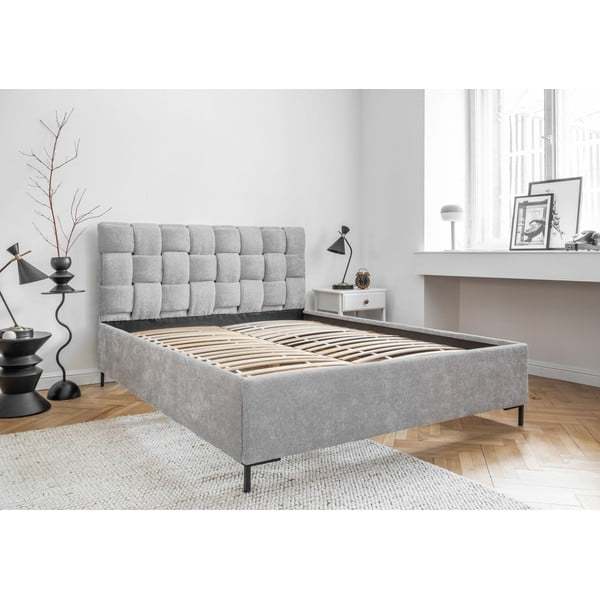 Letto matrimoniale imbottito grigio chiaro con rete inclusa 160x200 cm Eve – Miuform-image-4
