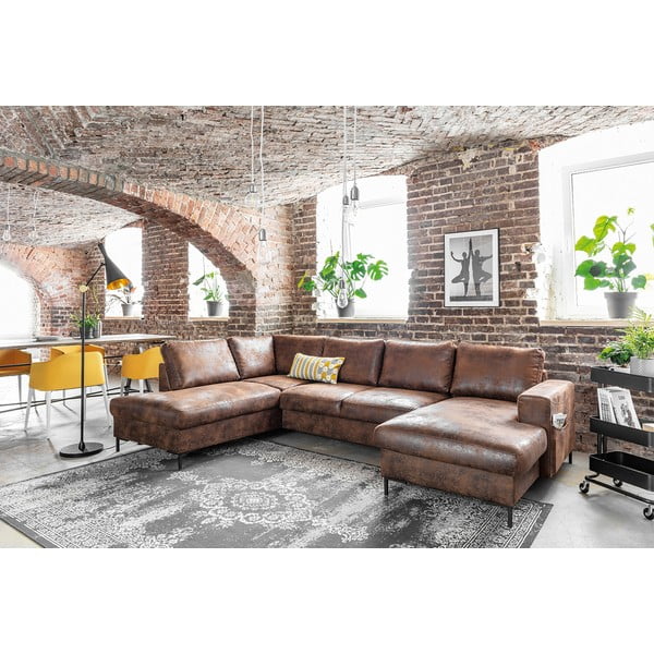 Divano letto a U marrone in similpelle Vintage, angolo sinistro Lofty Lilly - Miuform-image-3