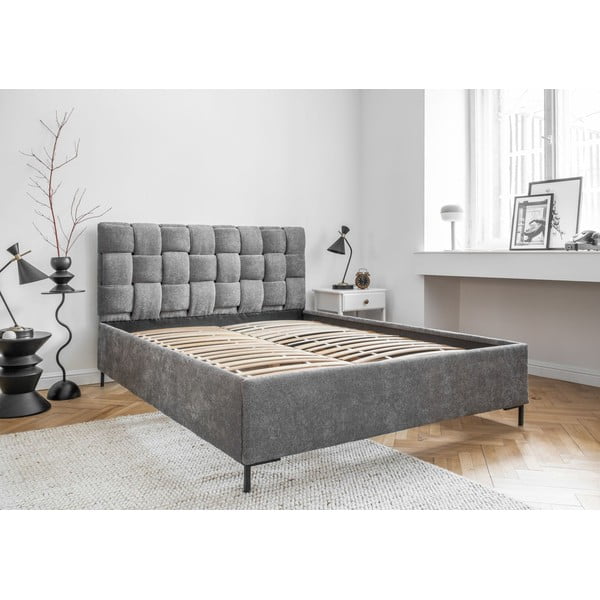 Letto matrimoniale imbottito grigio con rete inclusa 140x200 cm Eve – Miuform-image-4