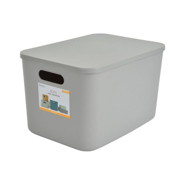 Scatola con coperchio grigia in plastica 35,5x25,5x23 cm – Homéa-image-2