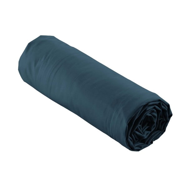 Lenzuolo in percalle di cotone elasticizzato blu scuro 160x200 cm Percaline - douceur d'intérieur-image-4