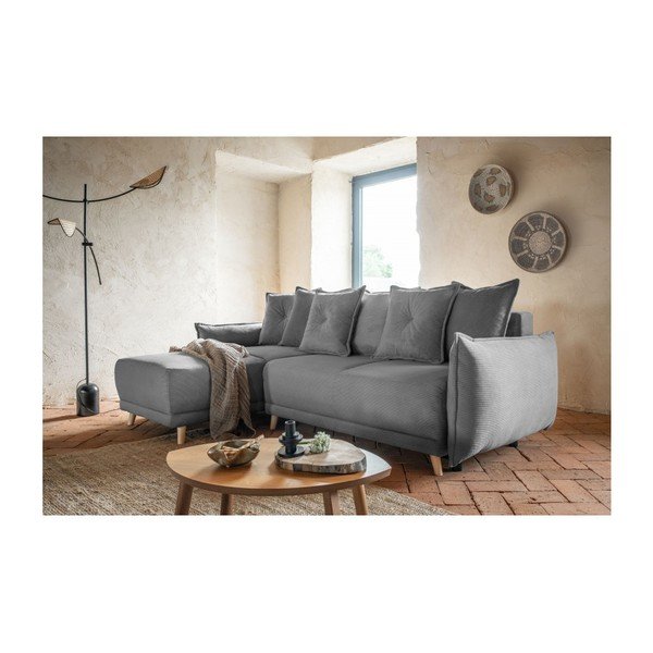 Divano letto angolare in velluto a coste grigio (variabile) Lazy Lukka - Miuform-image-1