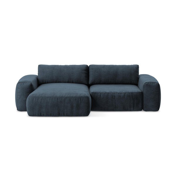 Divano angolare blu scuro allungabile (con penisola a sinistra/con chaise lounge) con rivestimento in ciniglia Kuki – Makamii