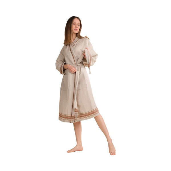 Vestaglia da donna beige in misto lino e cotone, taglia L/XL Marl - Foutastic