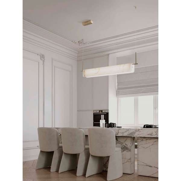Lampadario LED color crema/color ottone con effetto marmo con intensità regolabile Aider – Nova Luce-image-1