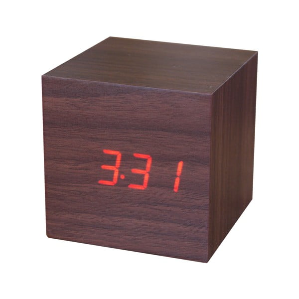 Sveglia marrone scuro con orologio a display a LED rossi Cube Click - Gingko