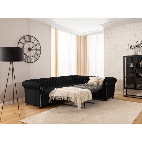 Divano angolare nero allungabile (con penisola a destra/a L) con rivestimento in velluto York Blik – Ropez-image-4