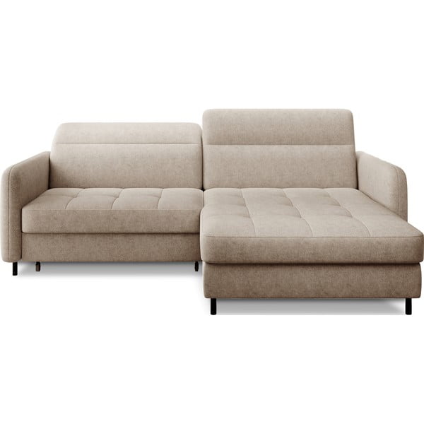 Divano angolare beige allungabile/con contenitore (con penisola a destra/con chaise lounge) e rivestimento in ciniglia Gomsi – ELTAP