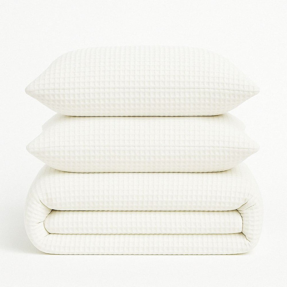 Set copripiumino e federa bianco in cotone renforcé per letto matrimoniale ed esteso 240x220 cm Waffle Striped – Mila Home Luxury | Biancheria da letto