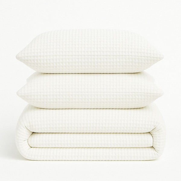Set copripiumino e federa bianco in cotone renforcé per letto singolo 140x200 cm Waffle Striped – Mila Home Luxury