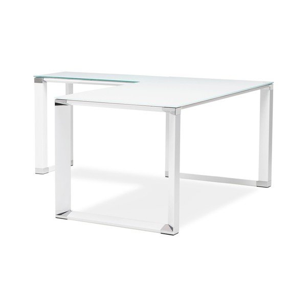 Scrivania angolare bianca con piano in vetro Warner - Kokoon-image-4