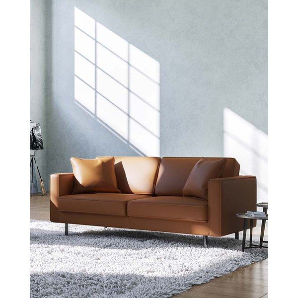 Divano in pelle marrone cognac 207 cm Kobo - MESONICA-image-1