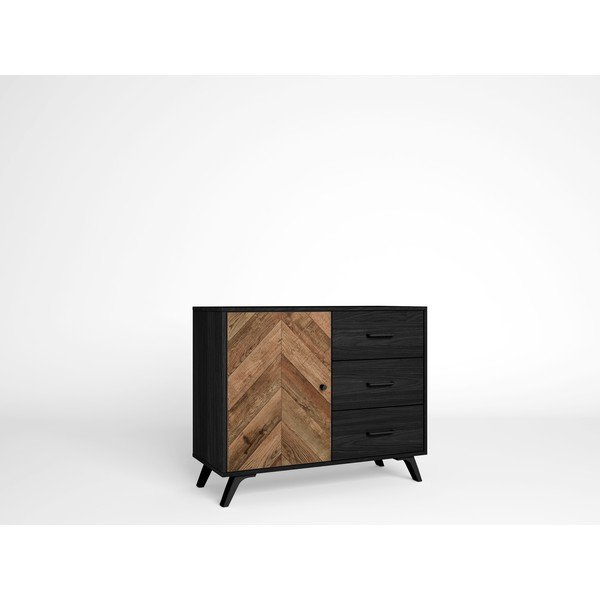 Cassettiera bassa nero/marrone 92x81 cm Chevrons - Marckeric-image-1