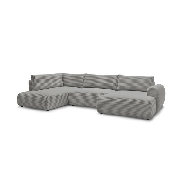 Divano angolare grigio scuro allungabile/con contenitore (con penisola a sinistra/a U) con rivestimento in velluto a coste Lucien – Bobochic Paris-image-3