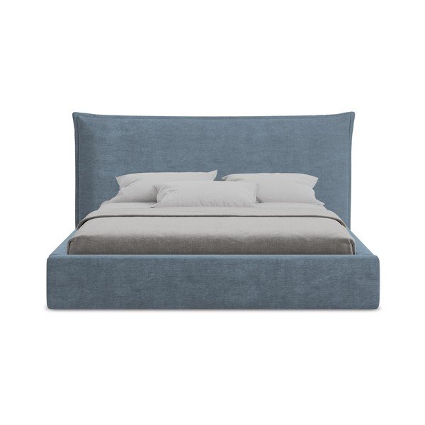 Letto matrimoniale imbottito blu con contenitore con rete inclusa 140x200 cm Esala – Makamii-image-4