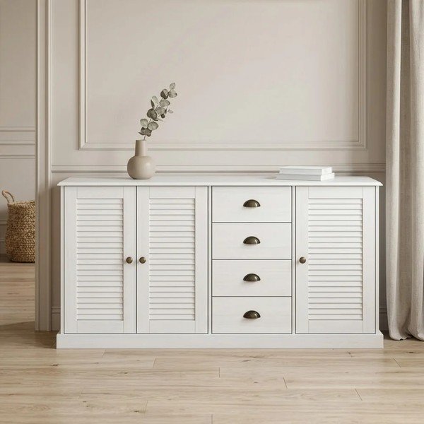 Credenza bianca in pino massiccio 166x80x38 cm Edith – Støraa-image-1