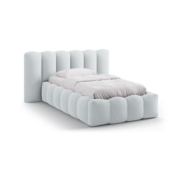 Letto singolo imbottito grigio chiaro con contenitore con rete inclusa 90x200 cm Lupine – Micadoni 