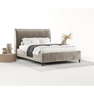 Letto matrimoniale imbottito beige con spazio contenitivo e rete 140x200 cm Shell - Maison de Rêve