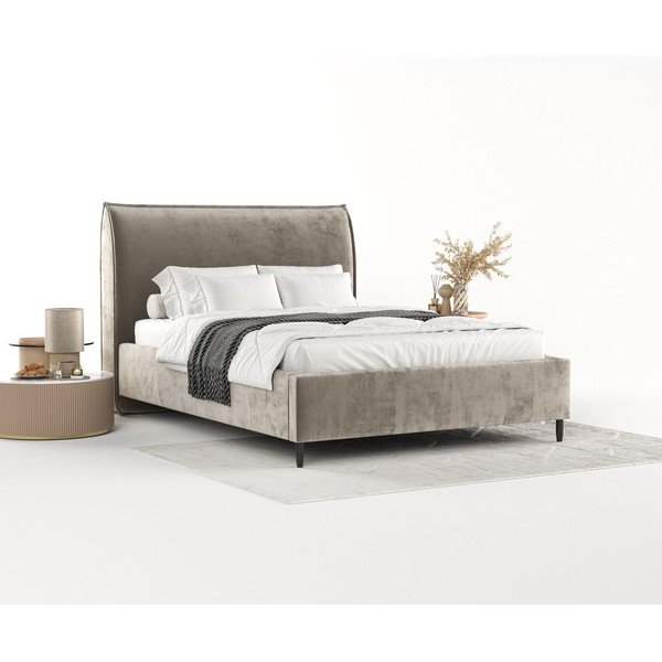 Letto matrimoniale imbottito beige con spazio contenitivo e rete 180x200 cm Shell - Maison de Rêve-image-1