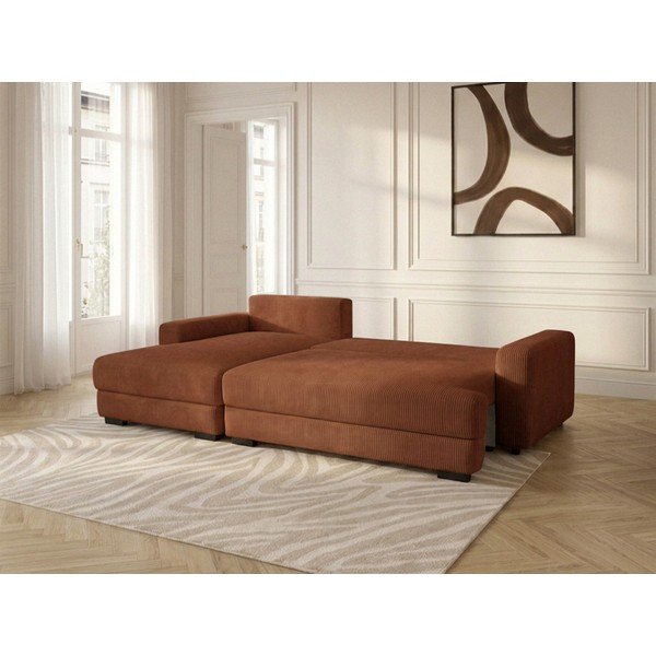 Divano angolare arancione allungabile/con contenitore (con penisola a sinistra/con chaise lounge) con rivestimento in velluto a coste Campi – Bobochic Paris-image-2